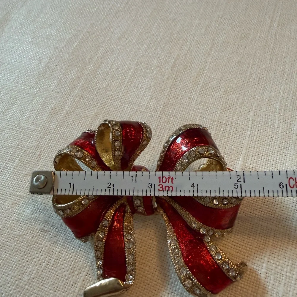 Vintage Brooch Red and Gold Rhinestone Bow - Picture 6 of 6
